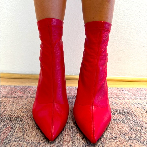 Barneys New York Shoes - Barneys New York Red Leather Heeled Booties